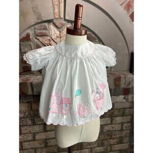 80s girls dress puff sleeves scalloped hem collar animal train